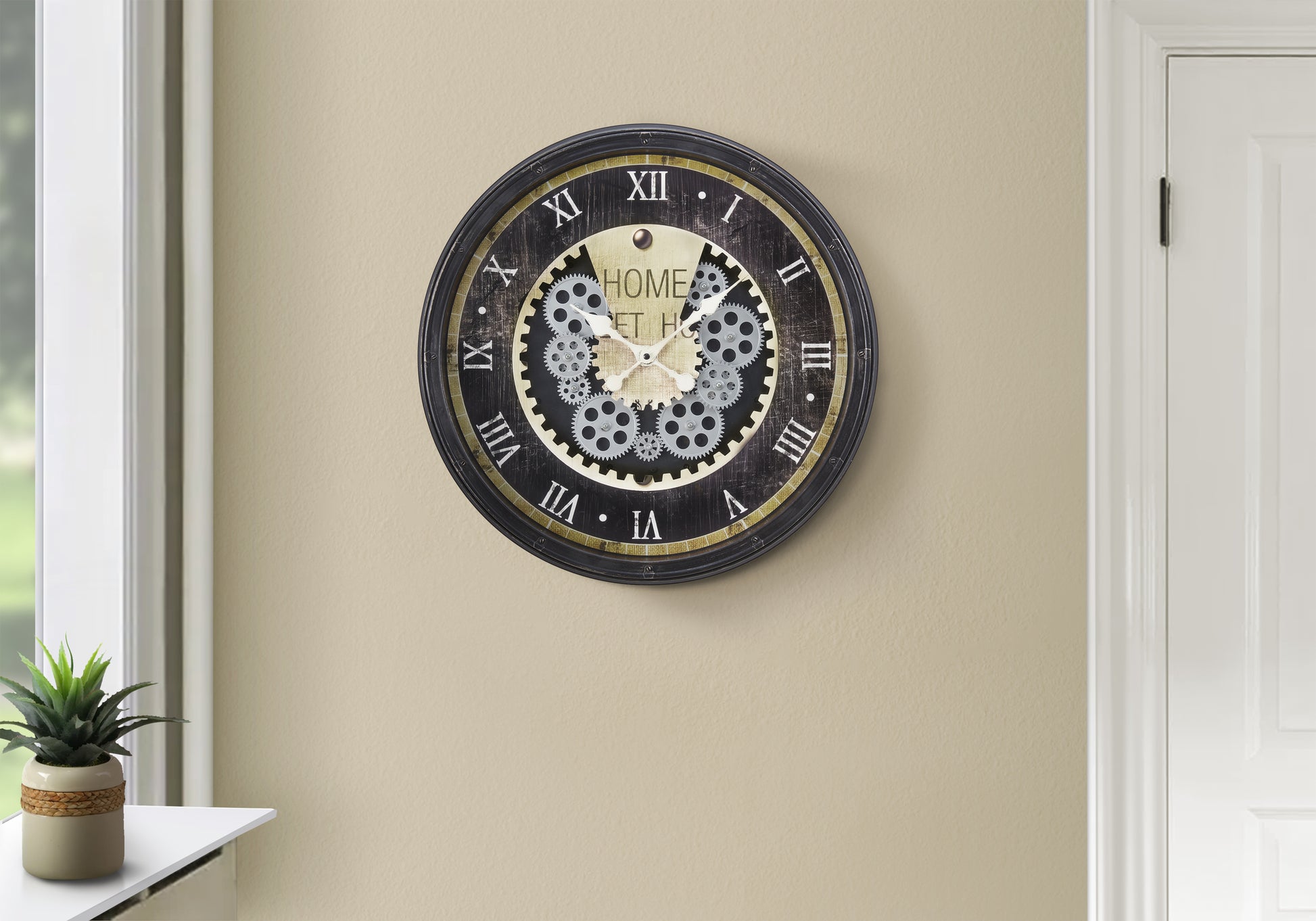 20" Brown Wall Clock with Gear Mechanism-Clocks-DECOROLALA