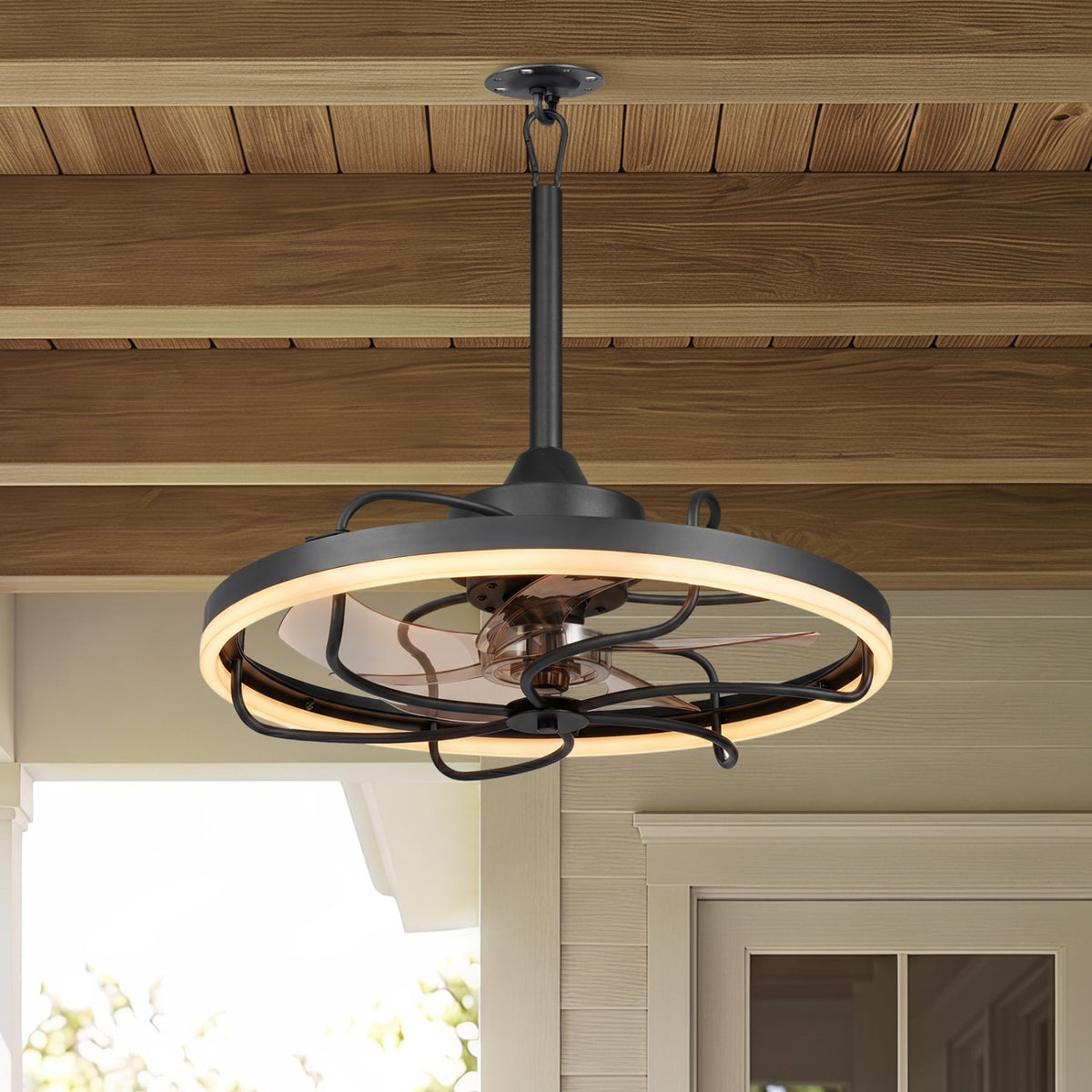 20” Celling Fan with Dimmable LED Light 6 Speeds and Timer-Black-Ceiling Fans-DECOROLALA