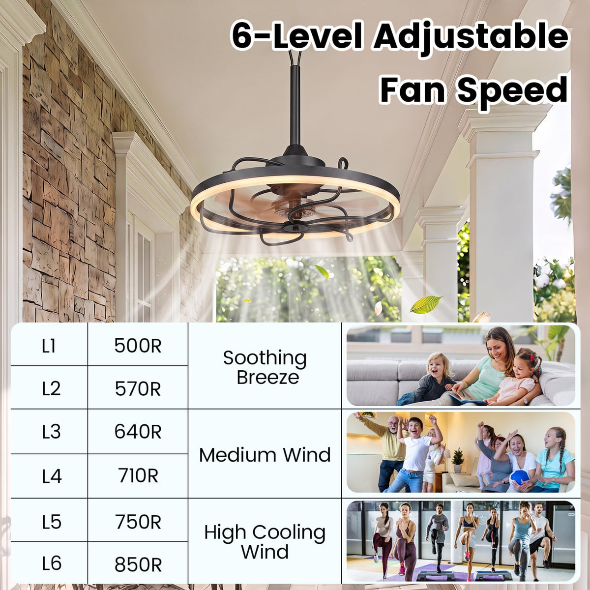 20” Celling Fan with Dimmable LED Light 6 Speeds and Timer-Black-Ceiling Fans-DECOROLALA