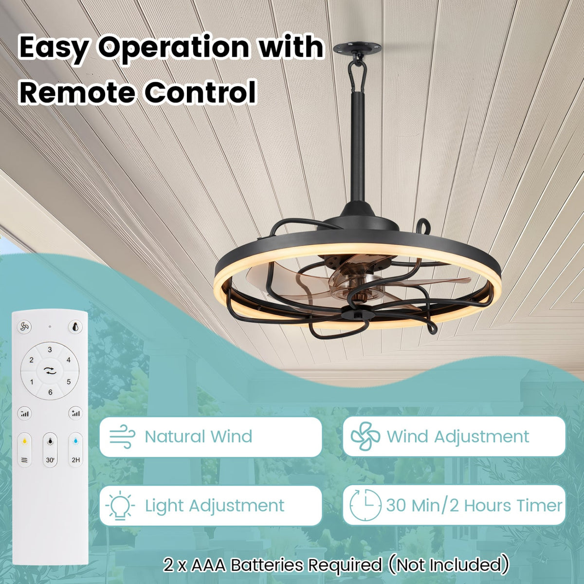 20” Celling Fan with Dimmable LED Light 6 Speeds and Timer-Black-Ceiling Fans-DECOROLALA