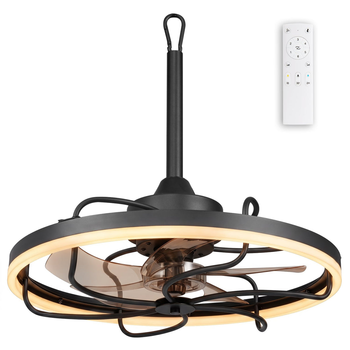 20” Celling Fan with Dimmable LED Light 6 Speeds and Timer-Black-Ceiling Fans-DECOROLALA