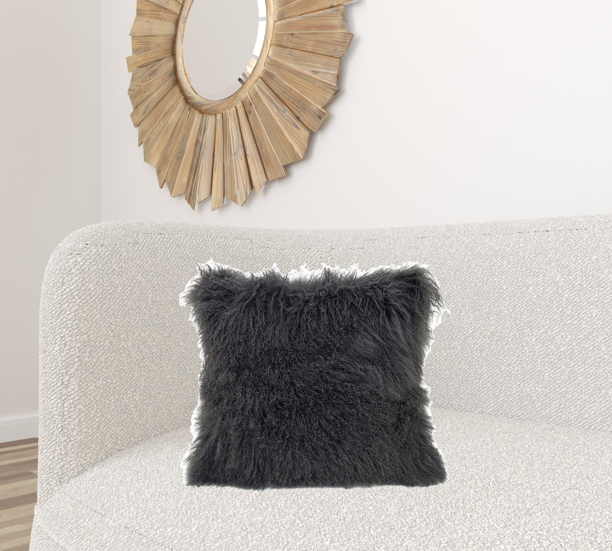 20" Charcoal Genuine Tibetan Lamb Fur Pillow With Microsuede Backing-Accent Throw Pillows-DECOROLALA