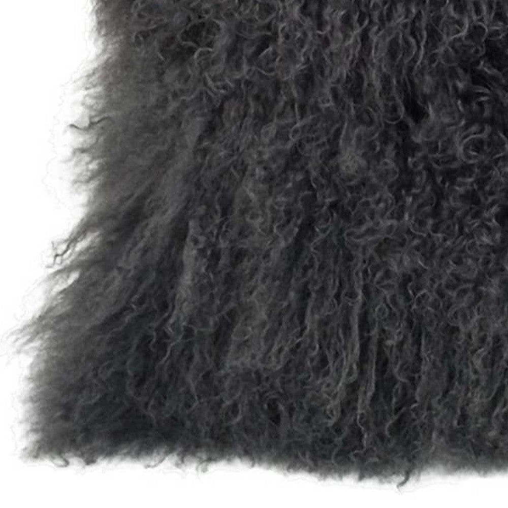 20" Charcoal Genuine Tibetan Lamb Fur Pillow With Microsuede Backing-Accent Throw Pillows-DECOROLALA