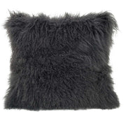 20" Charcoal Genuine Tibetan Lamb Fur Pillow With Microsuede Backing-Accent Throw Pillows-DECOROLALA