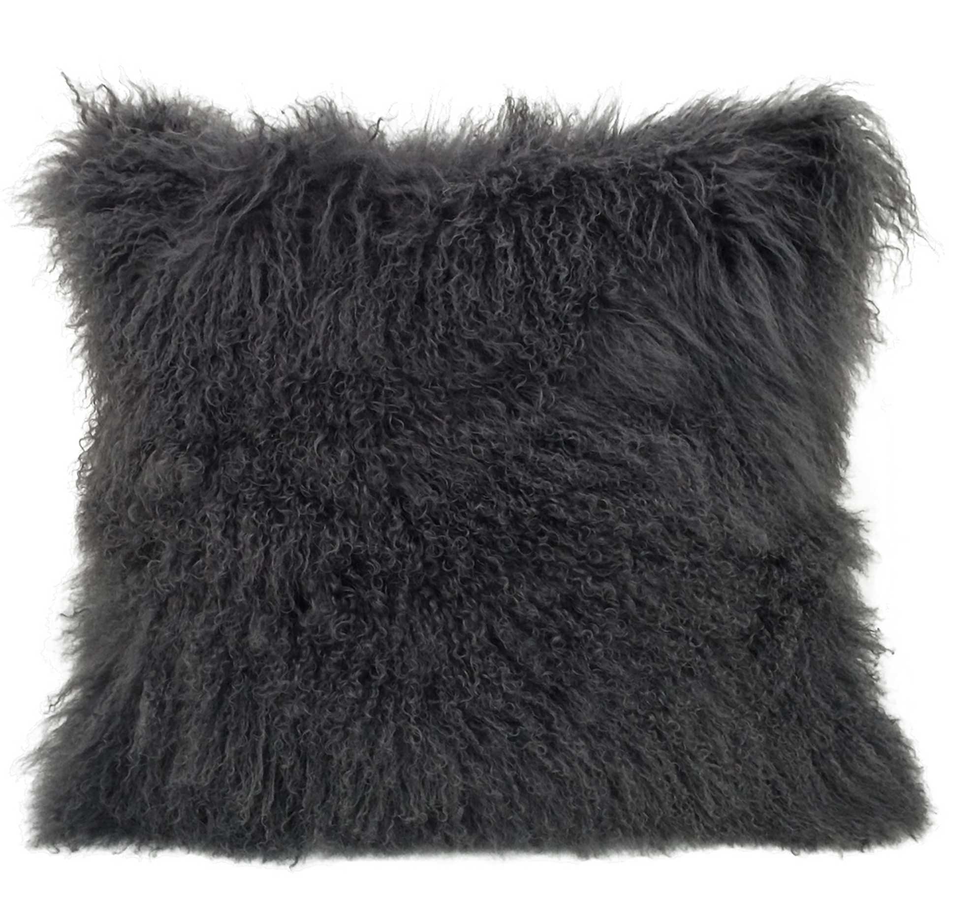 20" Charcoal Genuine Tibetan Lamb Fur Pillow With Microsuede Backing-Accent Throw Pillows-DECOROLALA