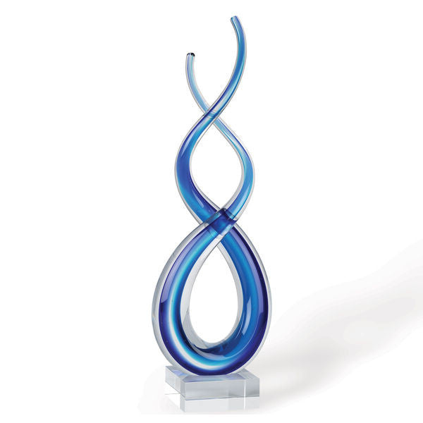 20" Clear and Blue Murano Glass Modern Abstract Tabletop Sculpture-Sculptures-DECOROLALA