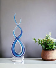20" Clear and Blue Murano Glass Modern Abstract Tabletop Sculpture-Sculptures-DECOROLALA
