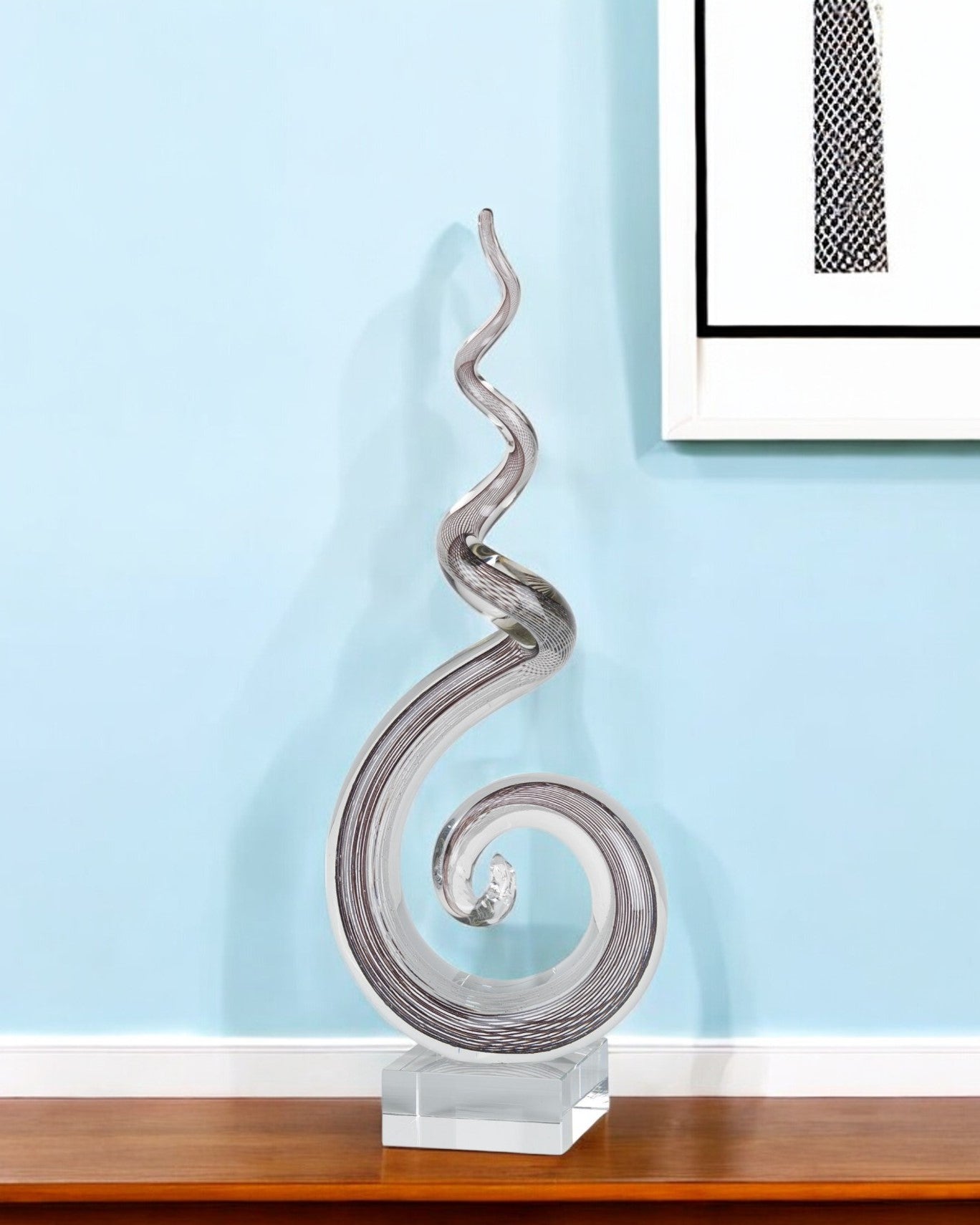 20" Clear and Brown Murano Glass Modern Abstract Tabletop Sculpture-Sculptures-DECOROLALA