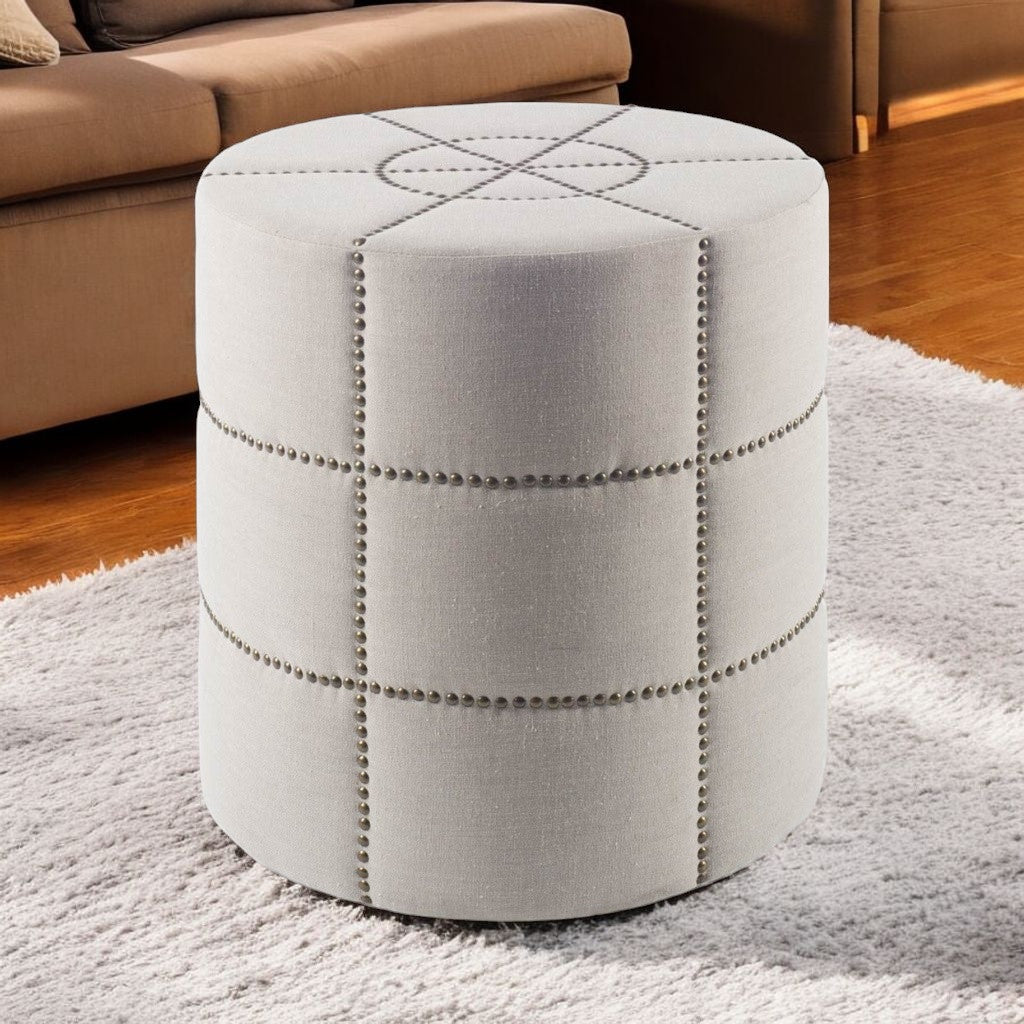 20" Cream Fabric Tufted Round Footstool-Ottomans-DECOROLALA