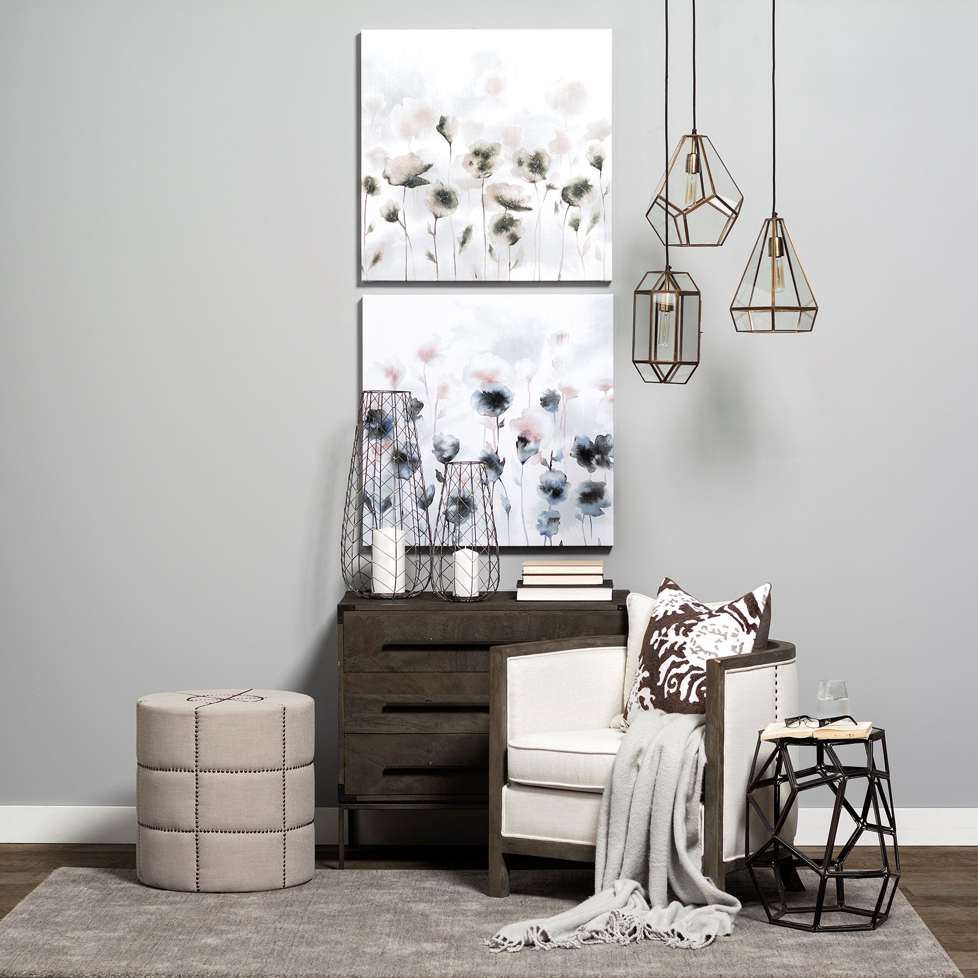 20" Cream Fabric Tufted Round Footstool-Ottomans-DECOROLALA