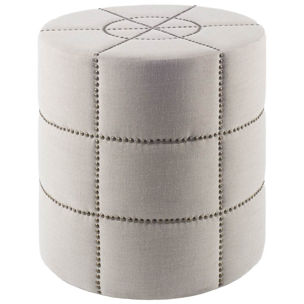 20" Cream Fabric Tufted Round Footstool-Ottomans-DECOROLALA