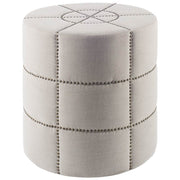 20" Cream Fabric Tufted Round Footstool-Ottomans-DECOROLALA