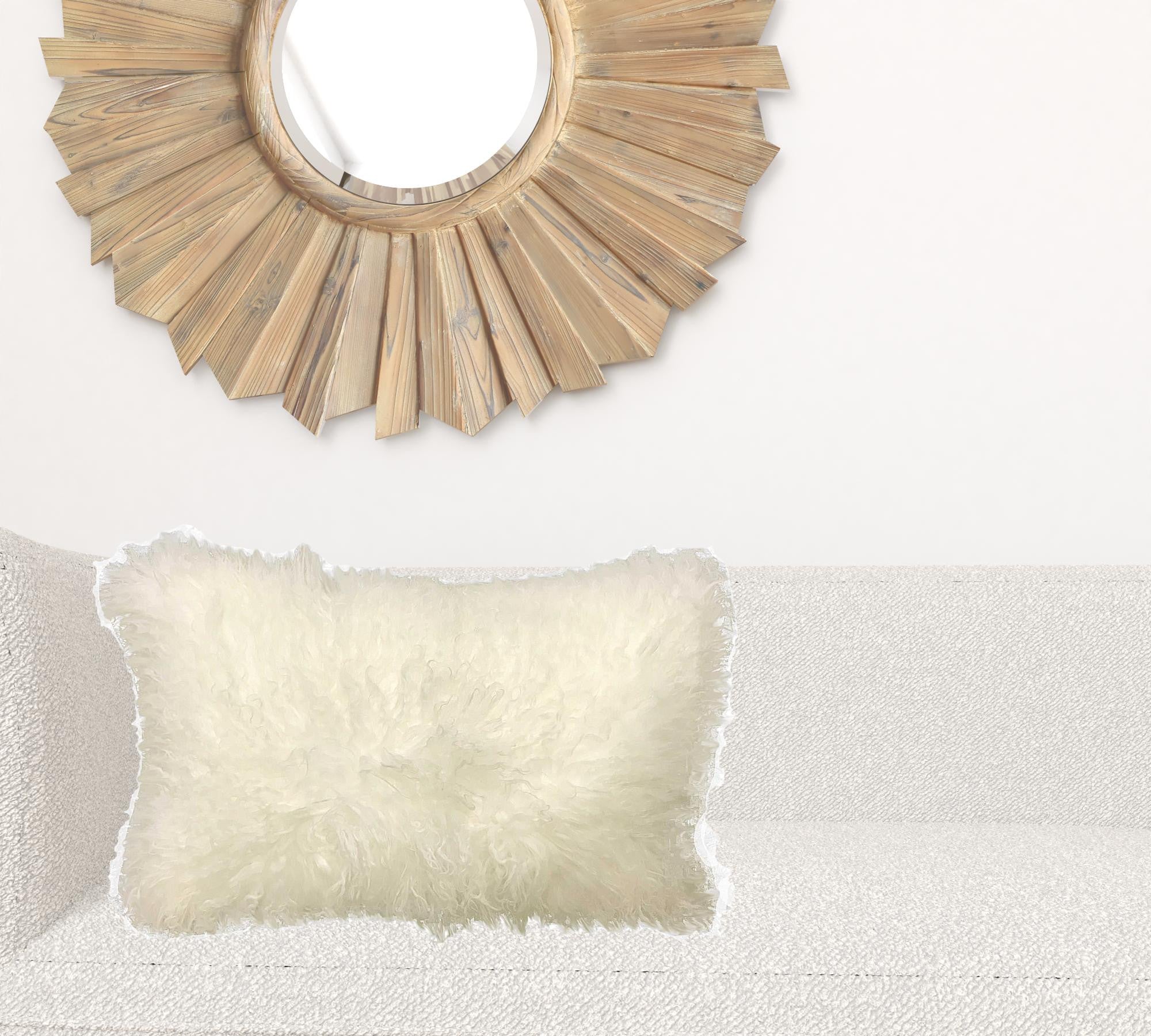 20" Creamy Genuine Tibetan Lamb Fur Pillow With Microsuede Backing-Accent Throw Pillows-DECOROLALA