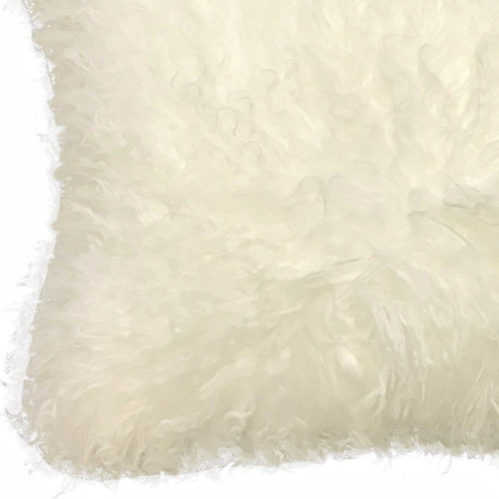 20" Creamy Genuine Tibetan Lamb Fur Pillow With Microsuede Backing-Accent Throw Pillows-DECOROLALA