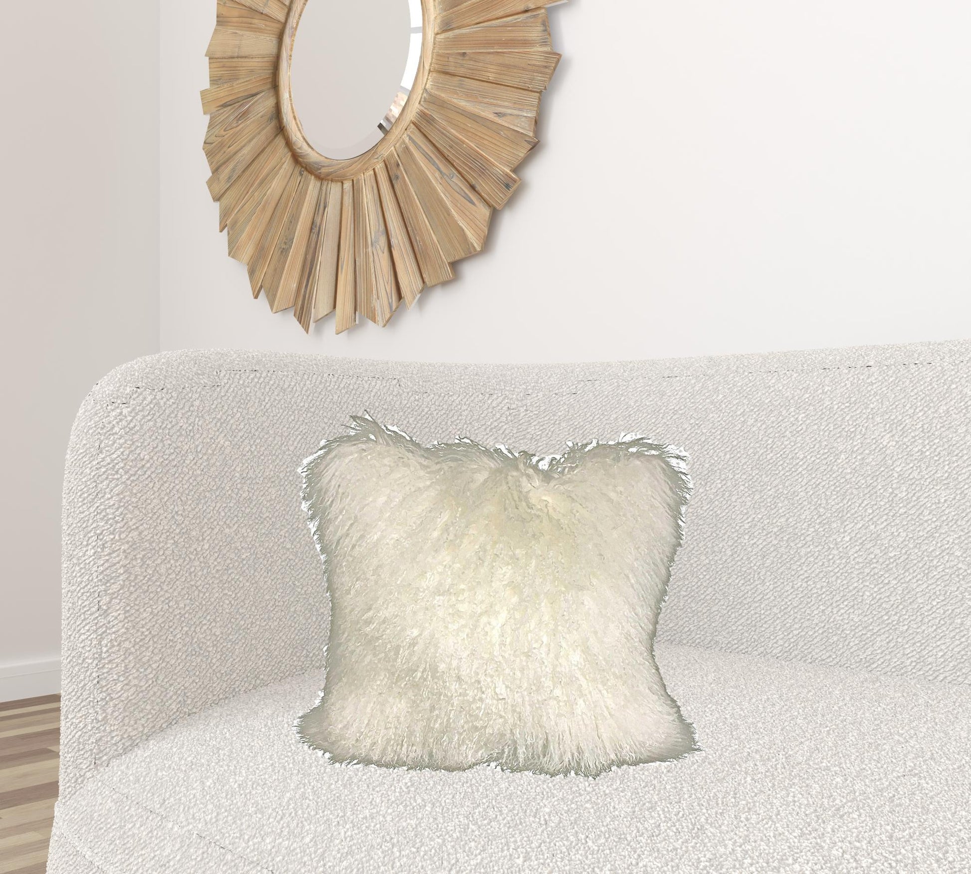 20" Creamy White Genuine Tibetan Lamb Fur Pillow With Microsuede Backing-Accent Throw Pillows-DECOROLALA