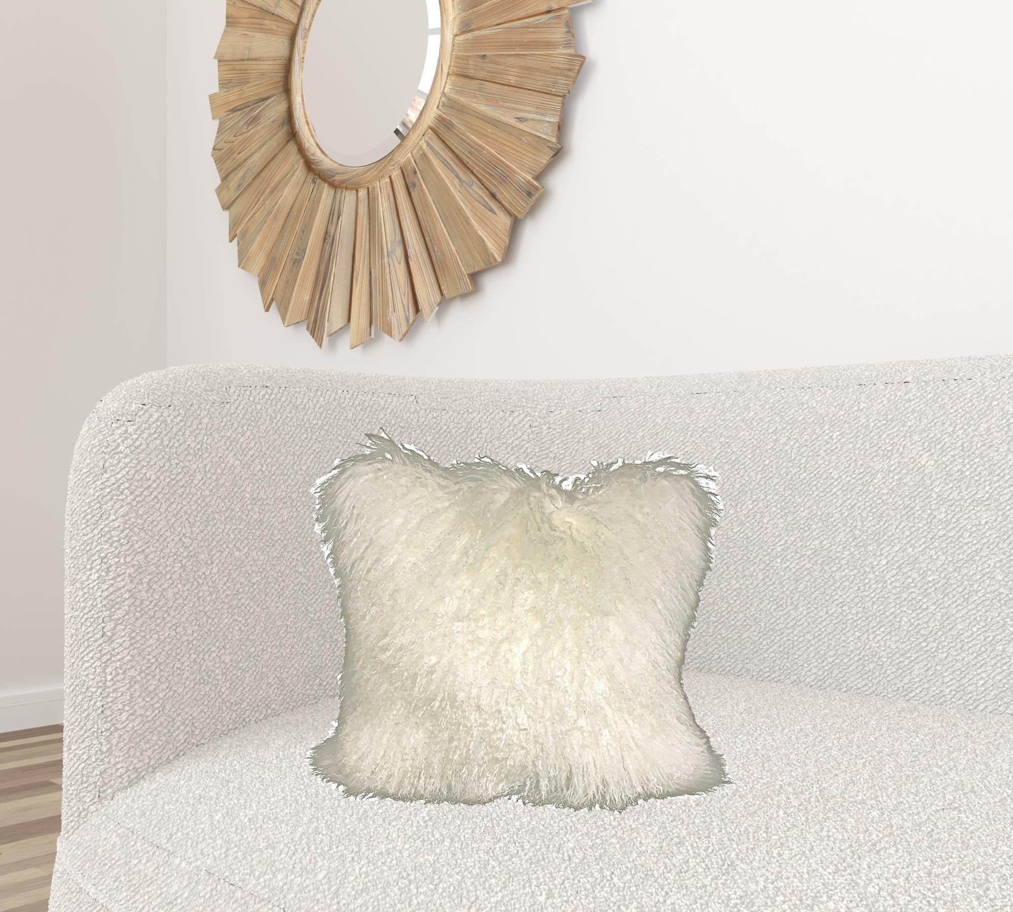 20" Creamy White Genuine Tibetan Lamb Fur Pillow With Microsuede Backing-Accent Throw Pillows-DECOROLALA