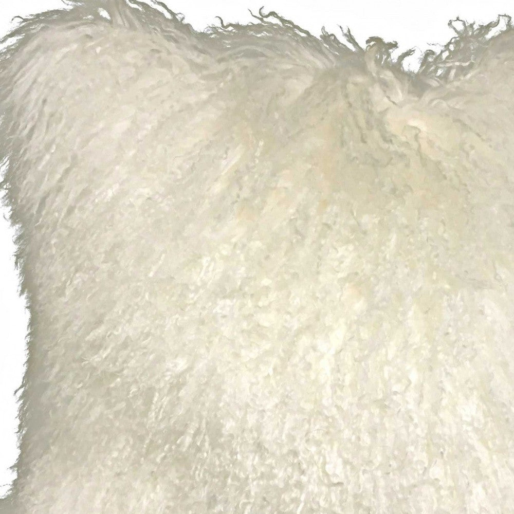 20" Creamy White Genuine Tibetan Lamb Fur Pillow With Microsuede Backing-Accent Throw Pillows-DECOROLALA