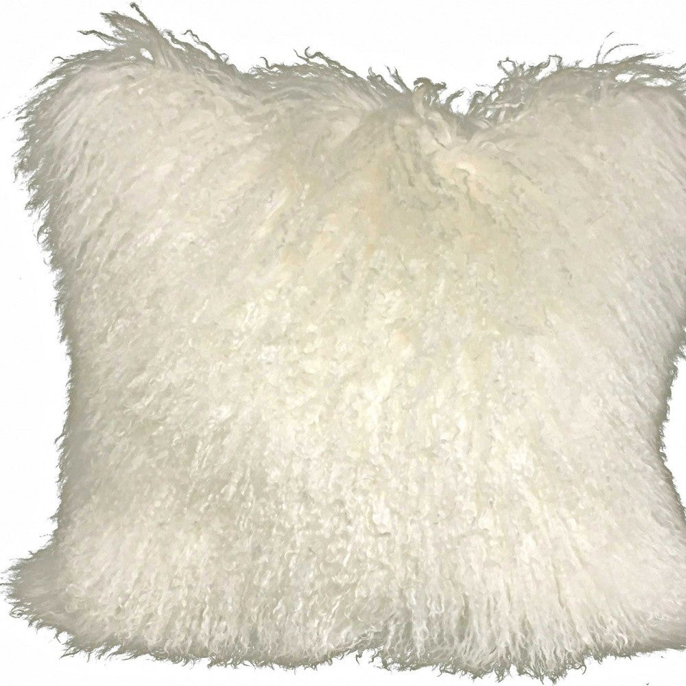 20" Creamy White Genuine Tibetan Lamb Fur Pillow With Microsuede Backing-Accent Throw Pillows-DECOROLALA