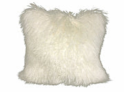 20" Creamy White Genuine Tibetan Lamb Fur Pillow With Microsuede Backing-Accent Throw Pillows-DECOROLALA