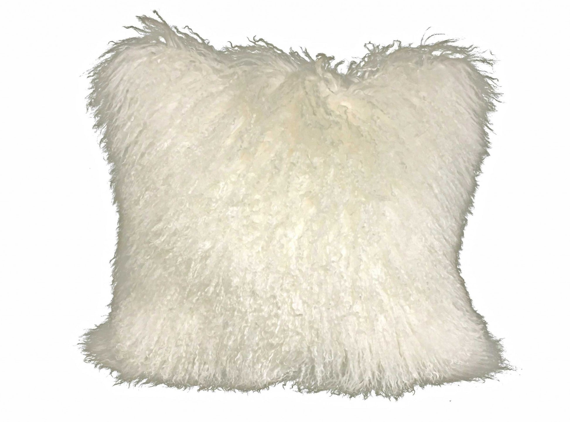 20" Creamy White Genuine Tibetan Lamb Fur Pillow With Microsuede Backing-Accent Throw Pillows-DECOROLALA