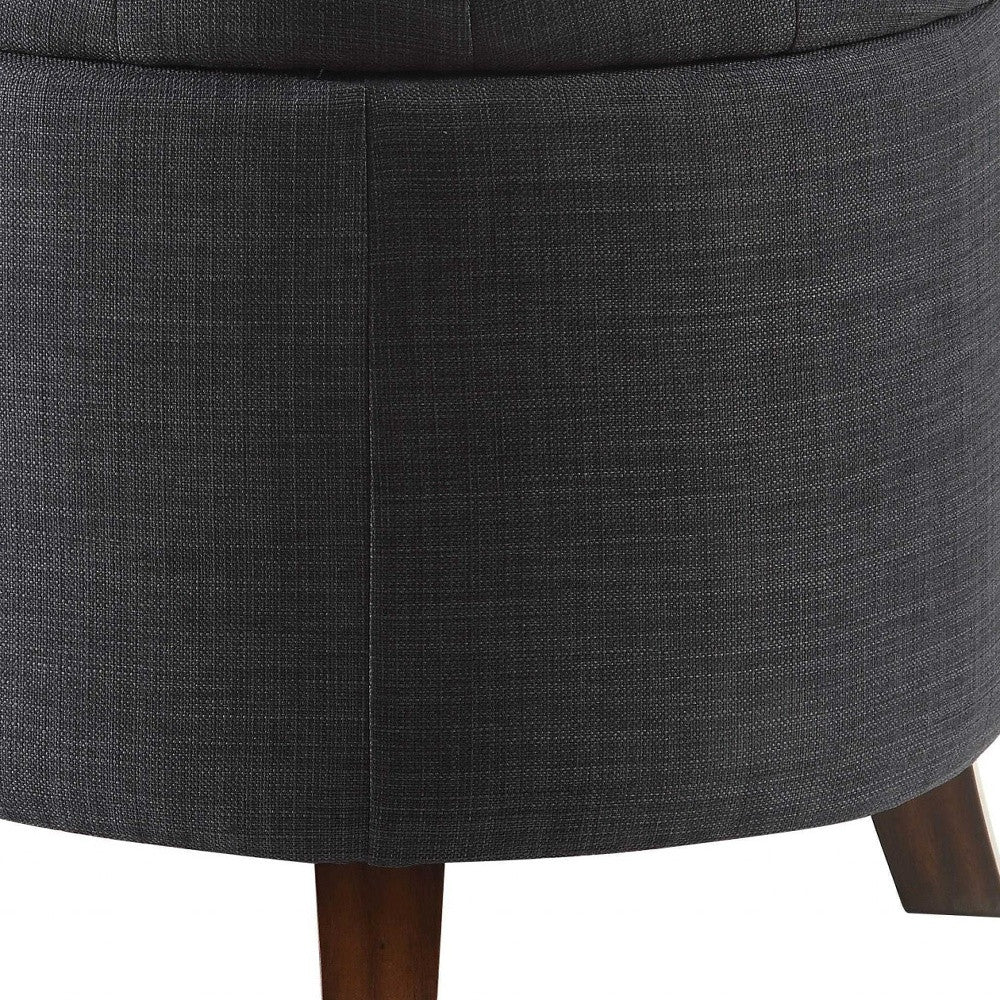 20" Dark Blue Linen And Brown Storage-Ottomans-DECOROLALA