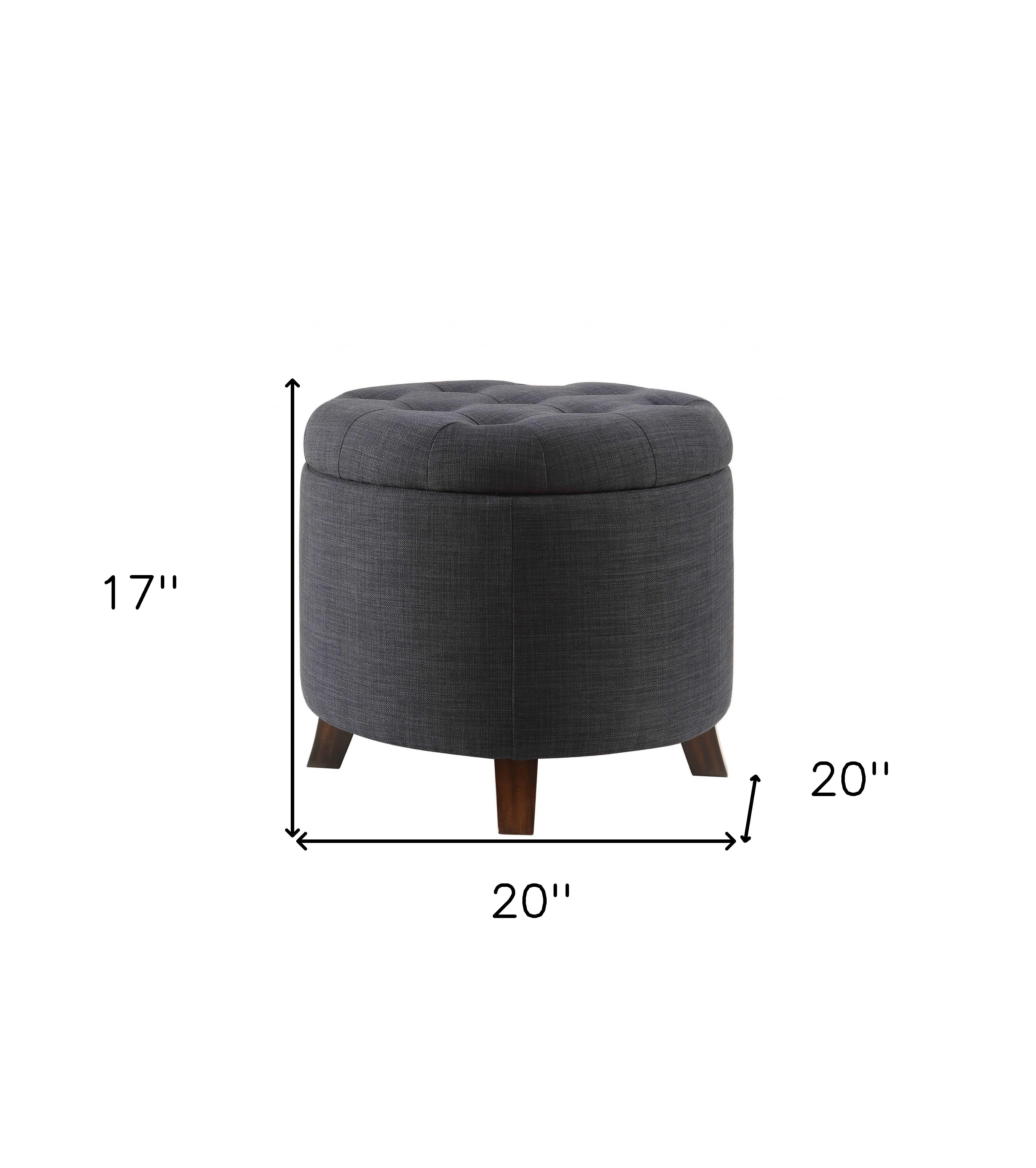 20" Dark Blue Linen And Brown Storage-Ottomans-DECOROLALA