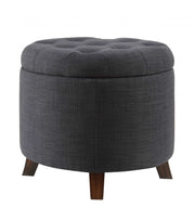 20" Dark Blue Linen And Brown Storage-Ottomans-DECOROLALA