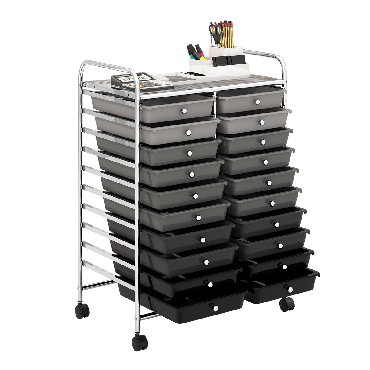 20 Drawers Rolling Storage Cart Studio Organizer-Black & Gray-File Cabinets-DECOROLALA