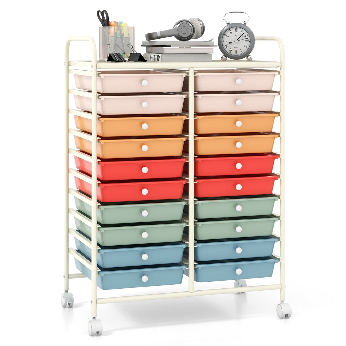 20 Drawers Rolling Storage Cart Studio Organizer-Deep Multicolor-File Cabinets-DECOROLALA