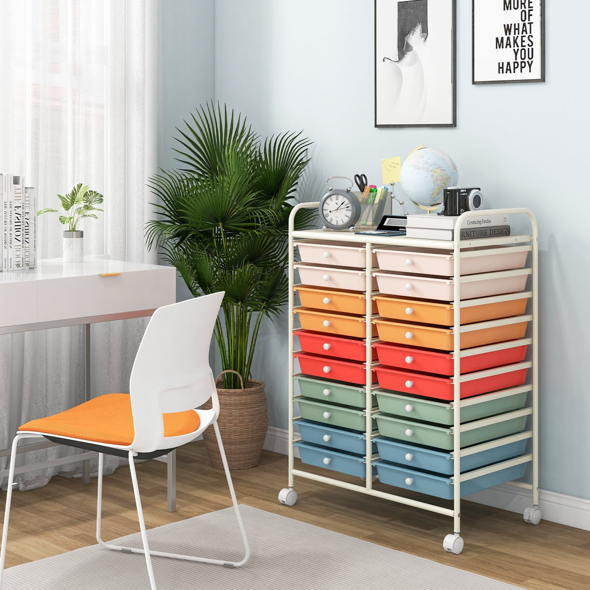 20 Drawers Rolling Storage Cart Studio Organizer-Deep Multicolor-File Cabinets-DECOROLALA