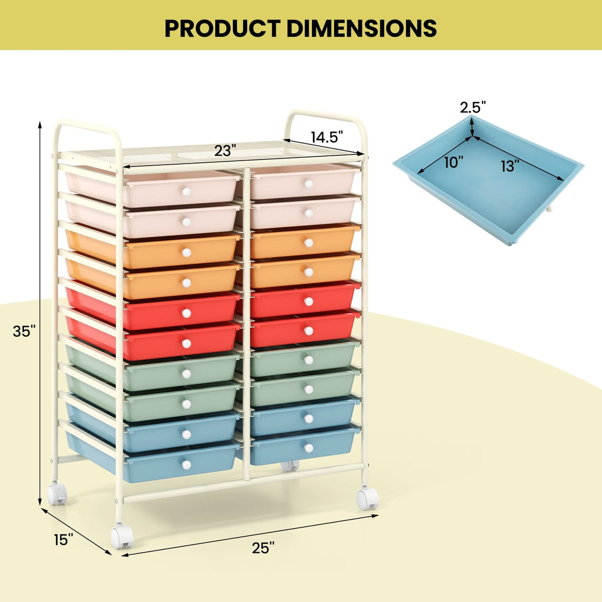 20 Drawers Rolling Storage Cart Studio Organizer-Deep Multicolor-File Cabinets-DECOROLALA