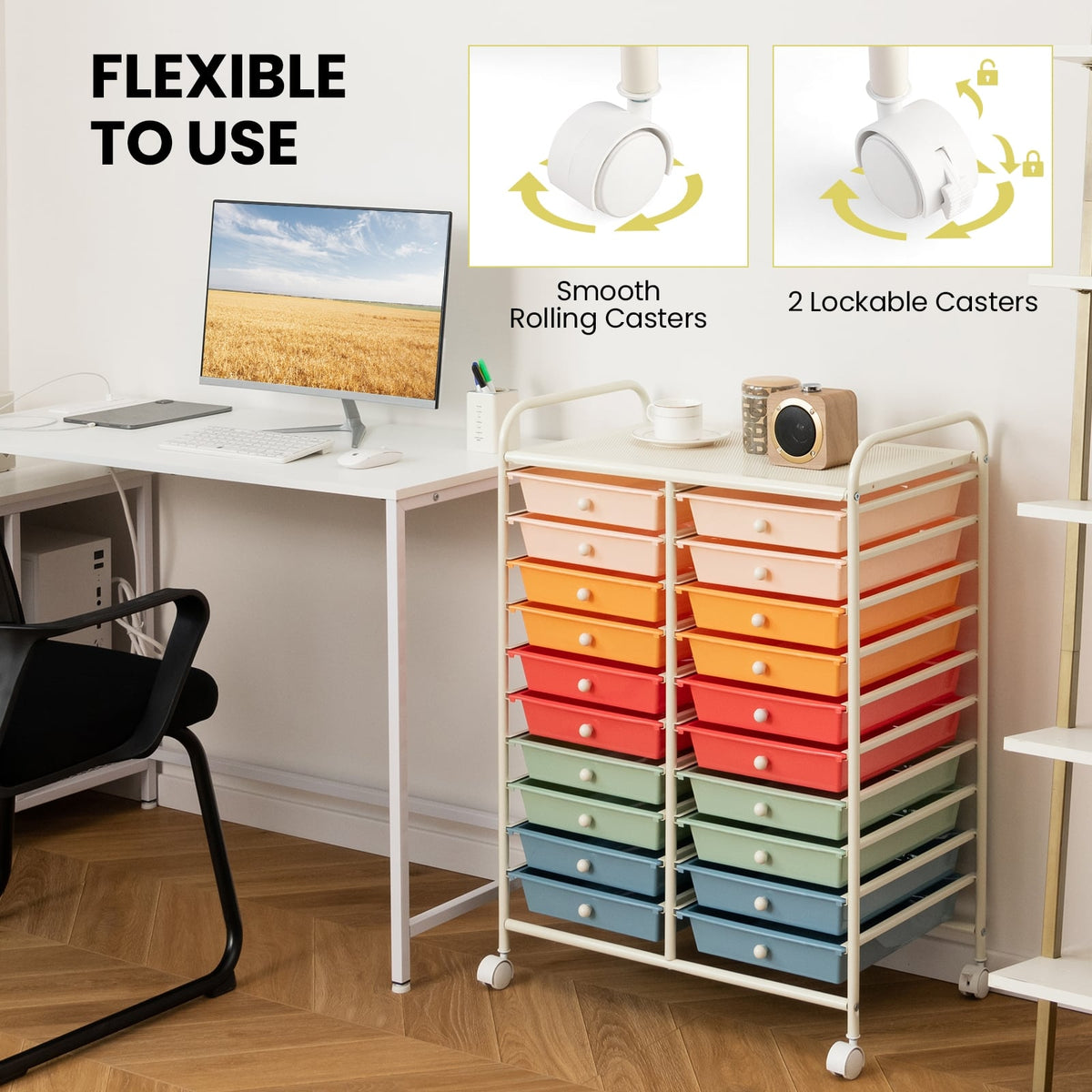 20 Drawers Rolling Storage Cart Studio Organizer-Deep Multicolor-File Cabinets-DECOROLALA