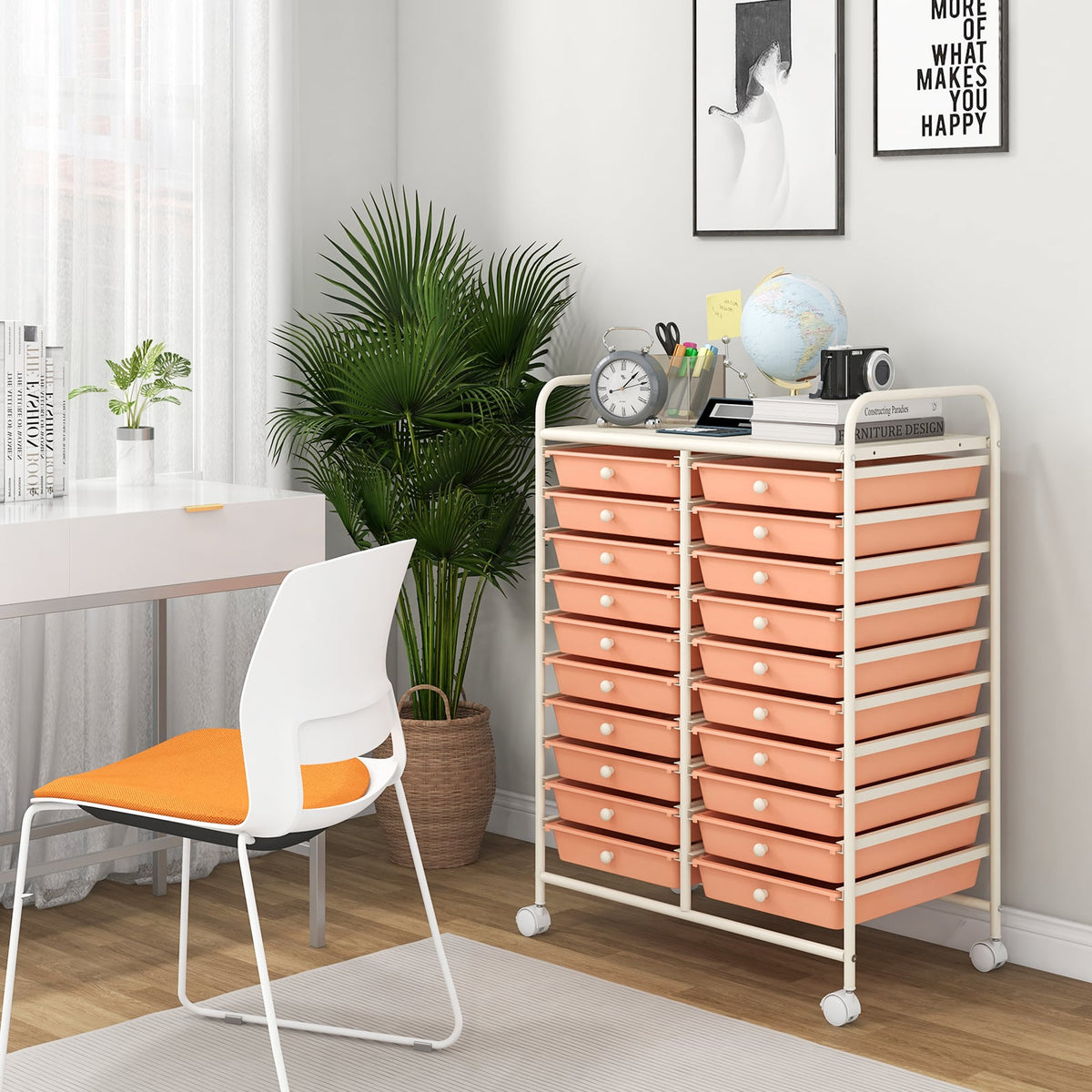 20 Drawers Rolling Storage Cart Studio Organizer-Peach-File Cabinets-DECOROLALA