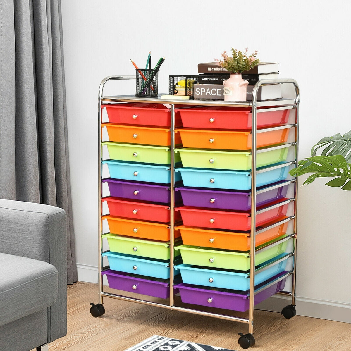 20 Drawers Storage Rolling Cart Studio Organizer-Multicolor-File Cabinets-DECOROLALA