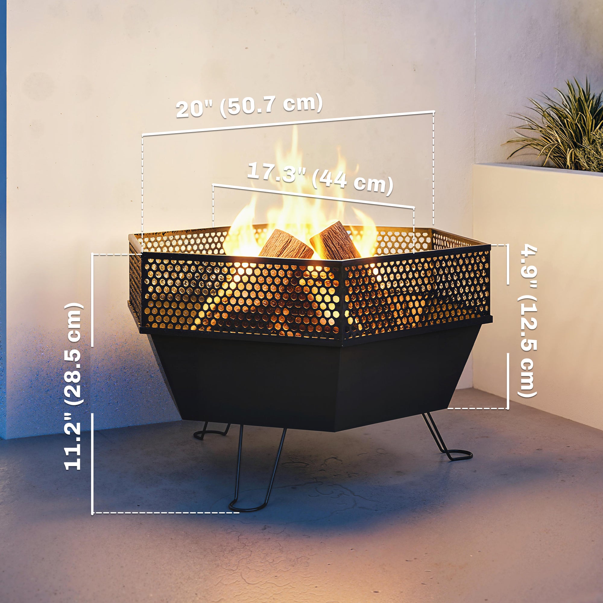 20" Foldable Fire Pit with Lid and Poker - Black Metal-Patio & Garden > Fire Pits-DECOROLALA