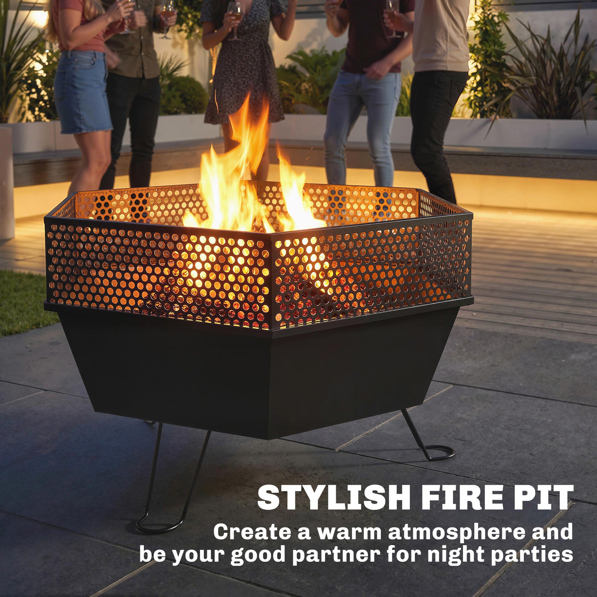 20" Foldable Fire Pit with Lid and Poker - Black Metal-Patio & Garden > Fire Pits-DECOROLALA