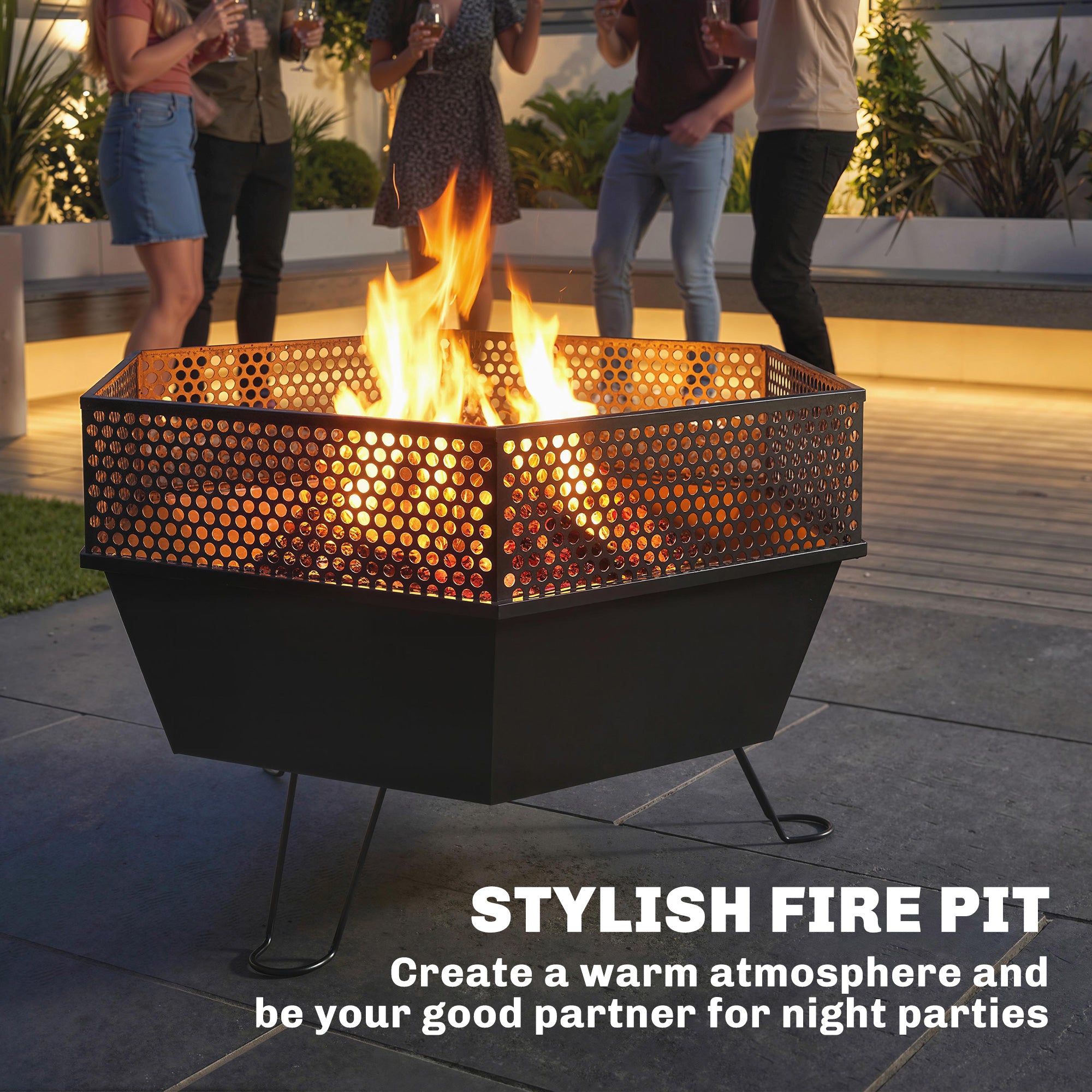 20" Foldable Fire Pit with Lid and Poker - Black Metal-Patio & Garden > Fire Pits-DECOROLALA
