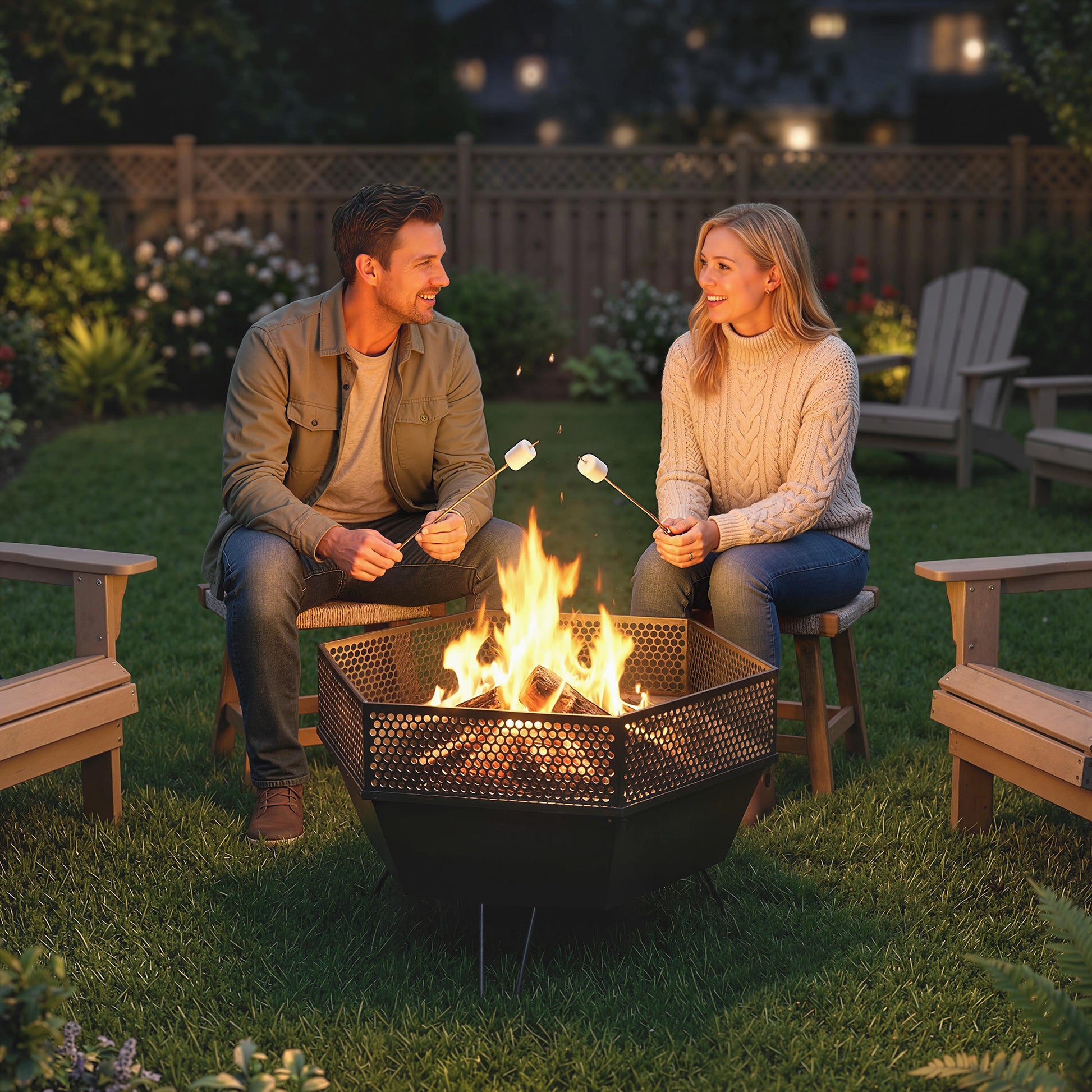 20" Foldable Fire Pit with Lid and Poker - Black Metal-Patio & Garden > Fire Pits-DECOROLALA