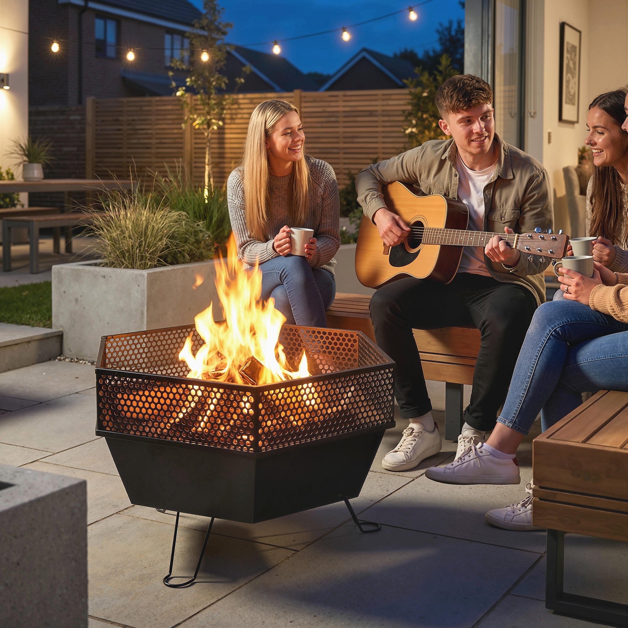 20" Foldable Fire Pit with Lid and Poker - Black Metal-Patio & Garden > Fire Pits-DECOROLALA