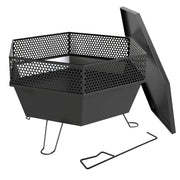 20" Foldable Fire Pit with Lid and Poker - Black Metal-Patio & Garden > Fire Pits-DECOROLALA