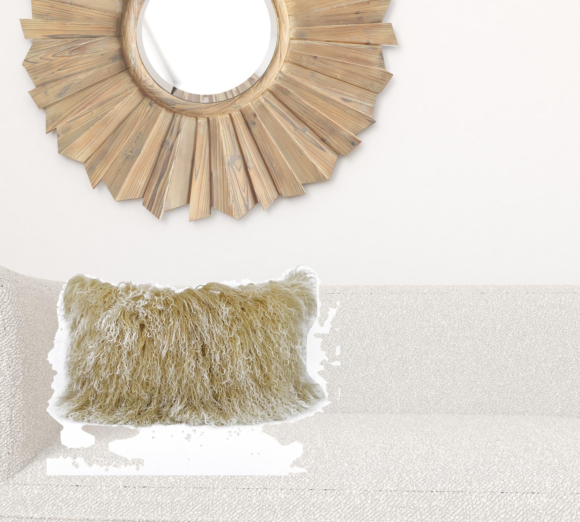 20" Gold Genuine Tibetan Lamb Fur Pillow With Microsuede Backing-Accent Throw Pillows-DECOROLALA