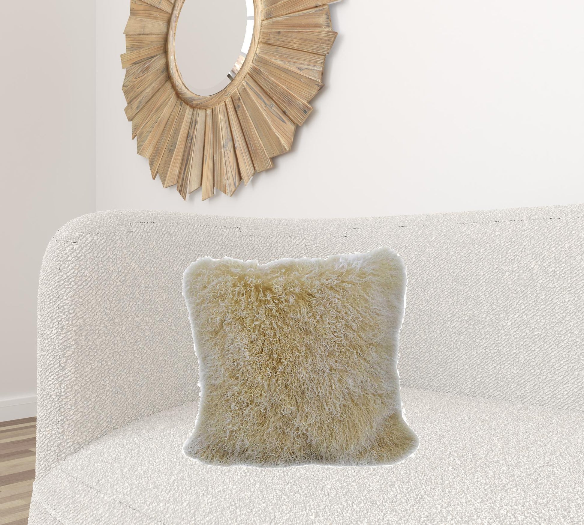 20" Gold Genuine Tibetan Lamb Fur Pillow With Microsuede Backing-Accent Throw Pillows-DECOROLALA