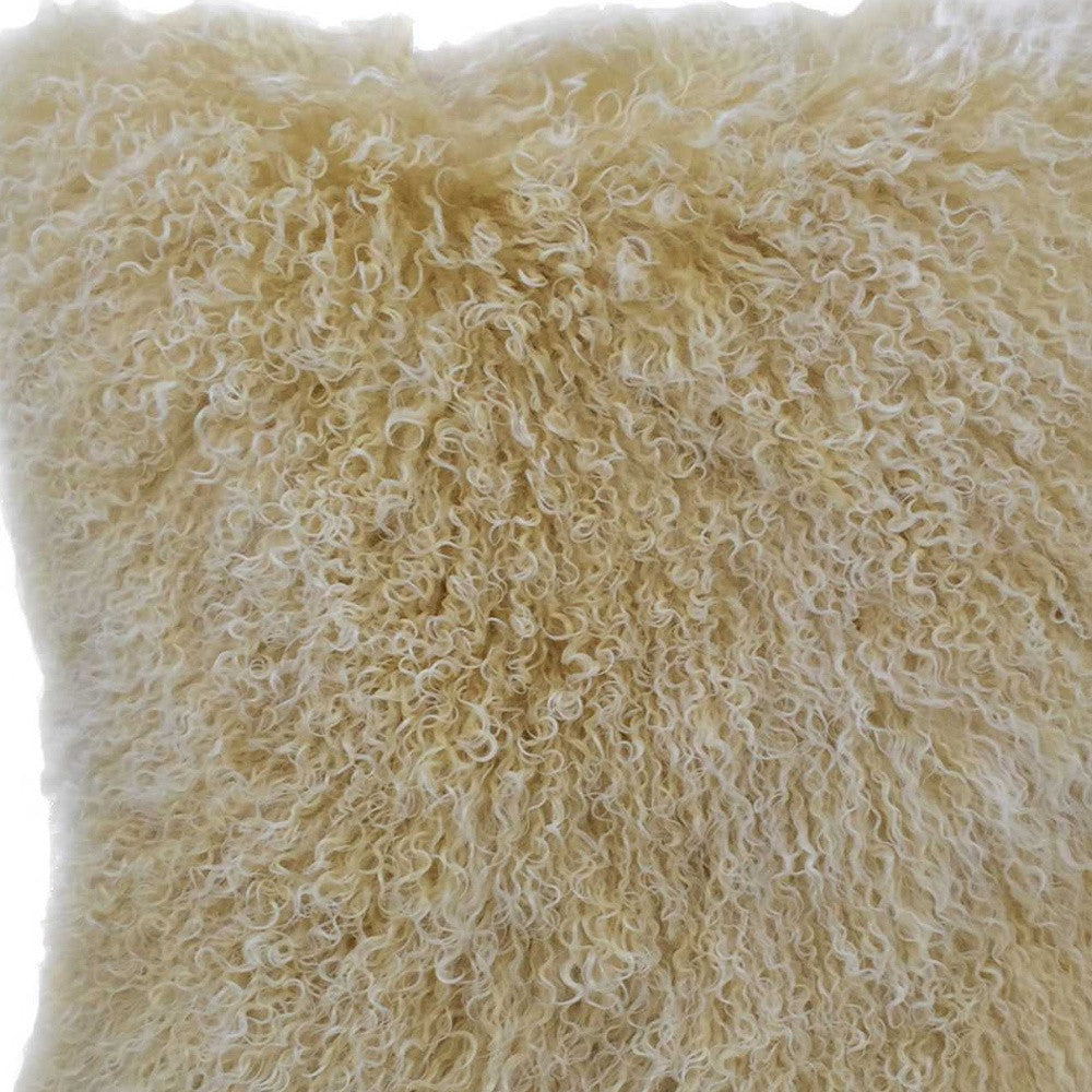 20" Gold Genuine Tibetan Lamb Fur Pillow With Microsuede Backing-Accent Throw Pillows-DECOROLALA
