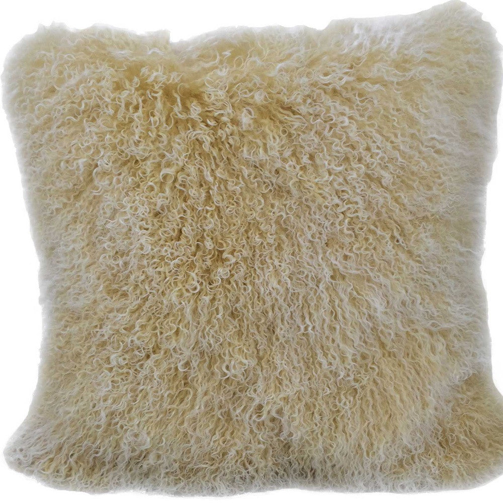 20" Gold Genuine Tibetan Lamb Fur Pillow With Microsuede Backing-Accent Throw Pillows-DECOROLALA