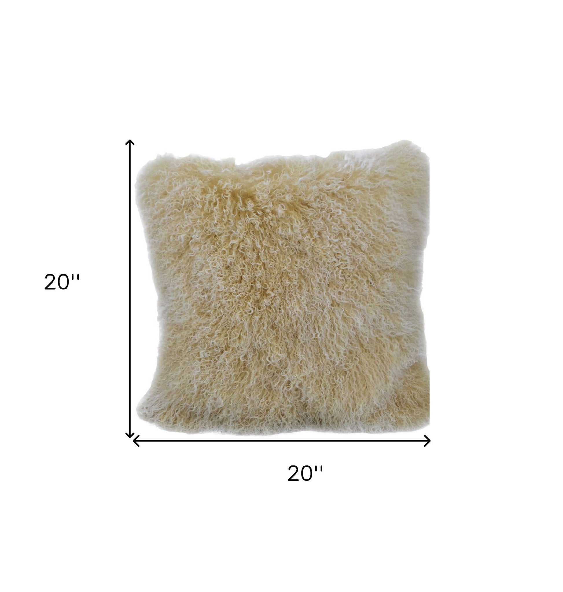 20" Gold Genuine Tibetan Lamb Fur Pillow With Microsuede Backing-Accent Throw Pillows-DECOROLALA