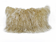 20" Gold Genuine Tibetan Lamb Fur Pillow With Microsuede Backing-Accent Throw Pillows-DECOROLALA