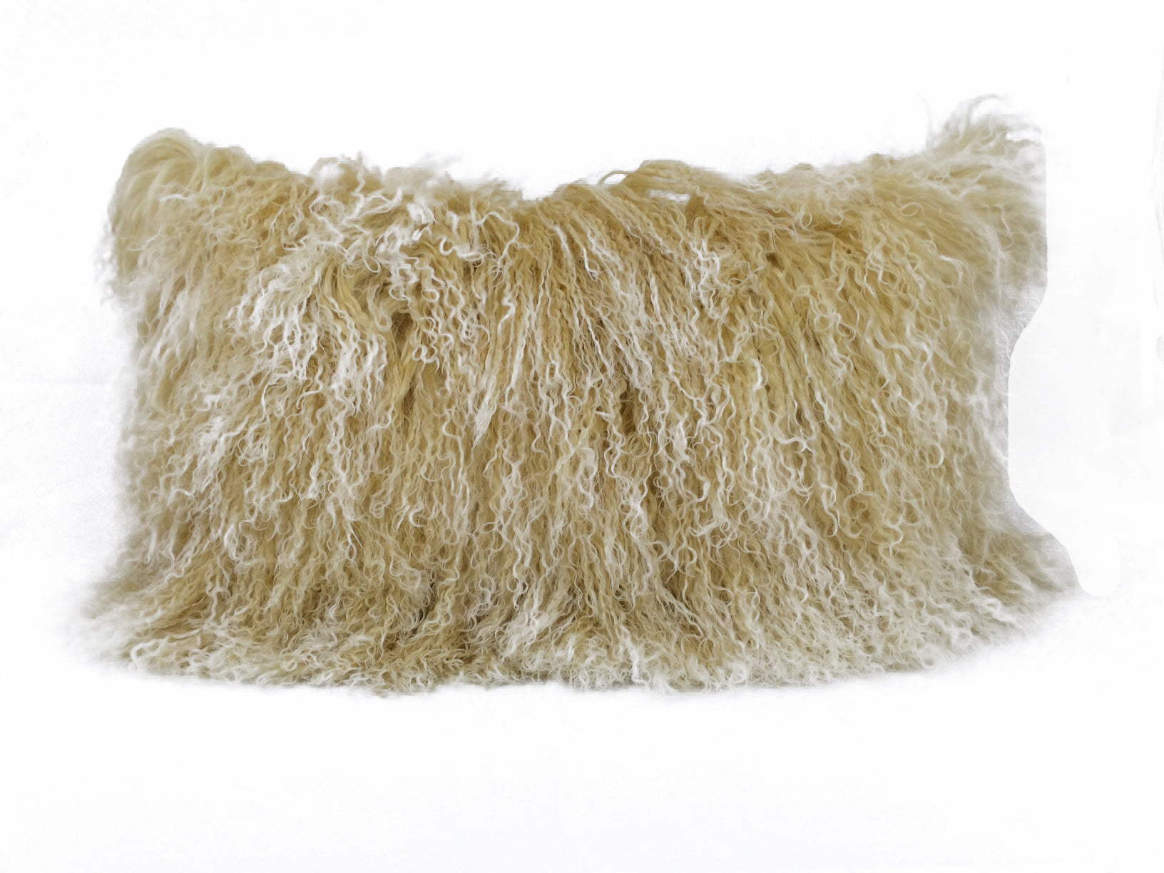 20" Gold Genuine Tibetan Lamb Fur Pillow With Microsuede Backing-Accent Throw Pillows-DECOROLALA