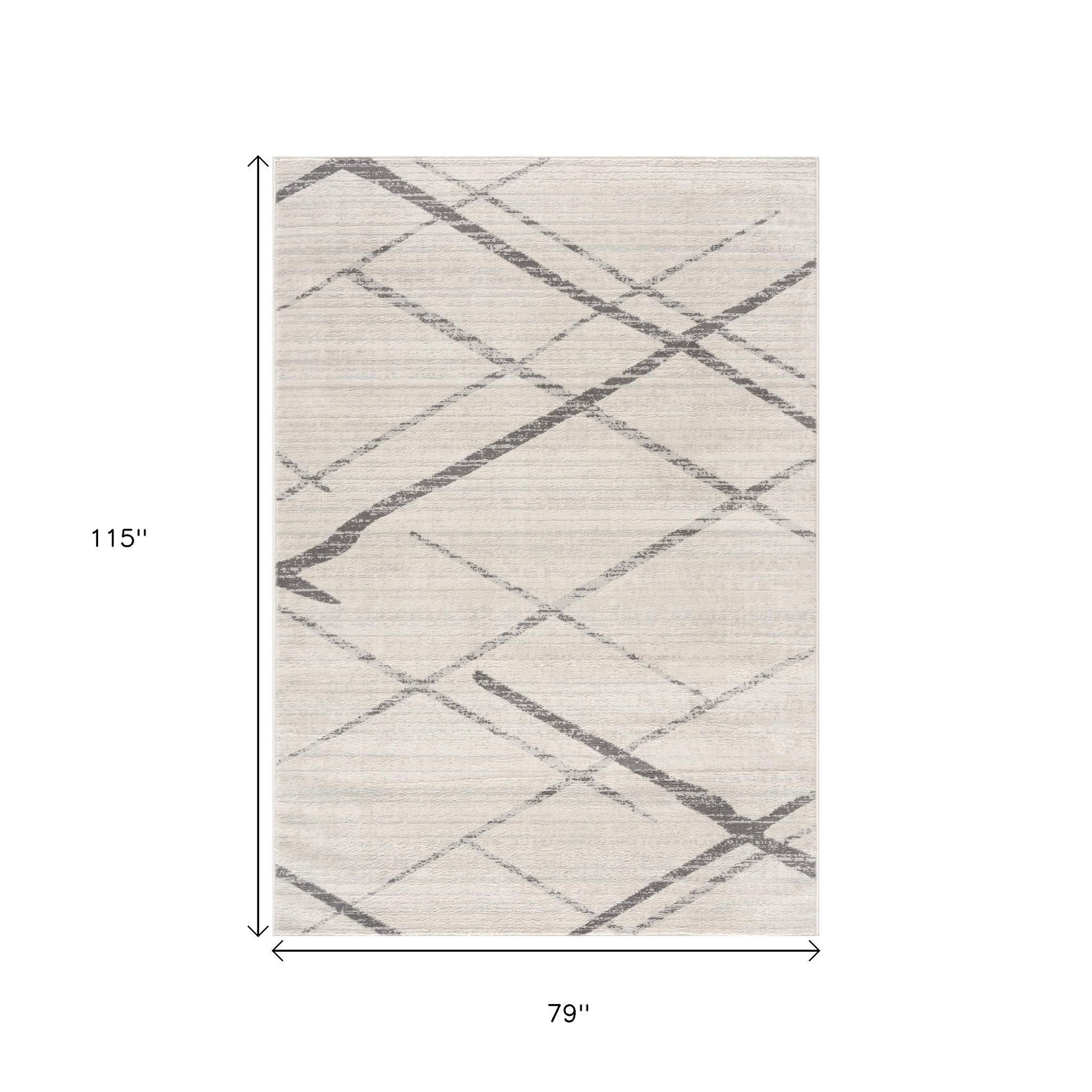 20' Gray And Ivory Geometric Runner Rug-Area Rugs-DECOROLALA