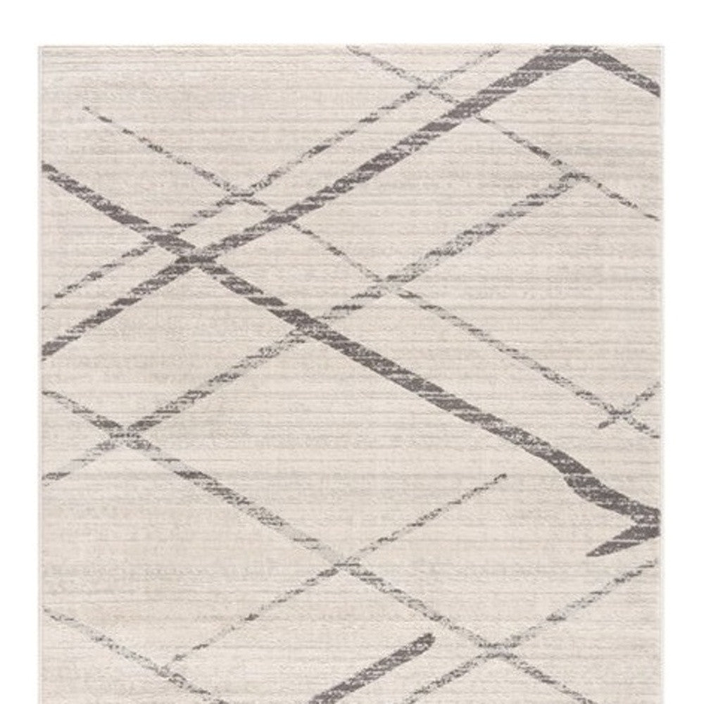 20' Gray And Ivory Geometric Runner Rug-Area Rugs-DECOROLALA