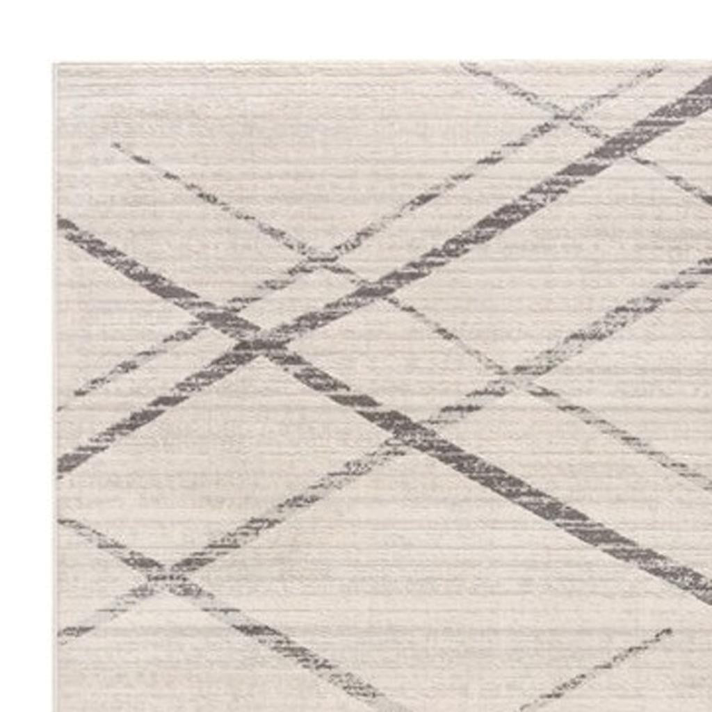 20' Gray And Ivory Geometric Runner Rug-Area Rugs-DECOROLALA